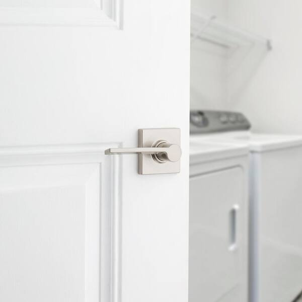 Ladera Satin Nickel Hall and Closet Door Lever with Square Trim Featuring Microban Antimicrobial Technology Ladera Satin Nickel Hall and Closet Door Lever with Square Trim Featuring Microban Antimicrobial Technology