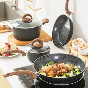Series Set Stock Pot 5 qt. Black Ceramic Non-Toxic Cookware with Non Stick Coating Induction Compatible