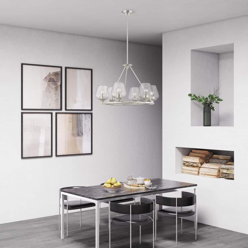 Willow Brushed Nickel 6-Light Chandelier with Clear Glass Shades