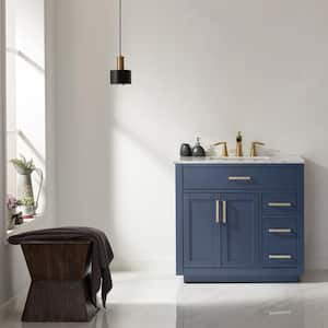 Ivy 36 in. Bath Vanity in Royal Blue with Carrara Marble Vanity Top in White with White Basin
