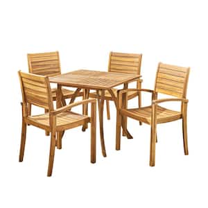 York Teak Brown 5-Piece Wood Outdoor Dining Set