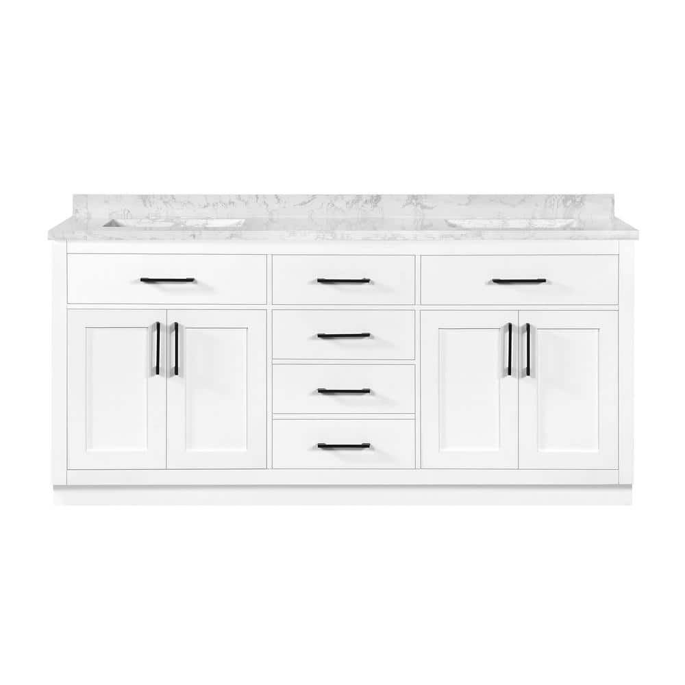 Athea 72" Pure White Double Freestanding Bathroom Vanity with Marble Top
