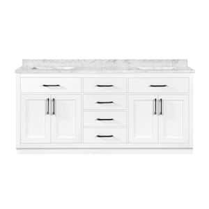 Athea 72 in. W x 22 in. D x 34 in. H Double Sink Bath Vanity in White with White Engineered Marble Top with Outlet