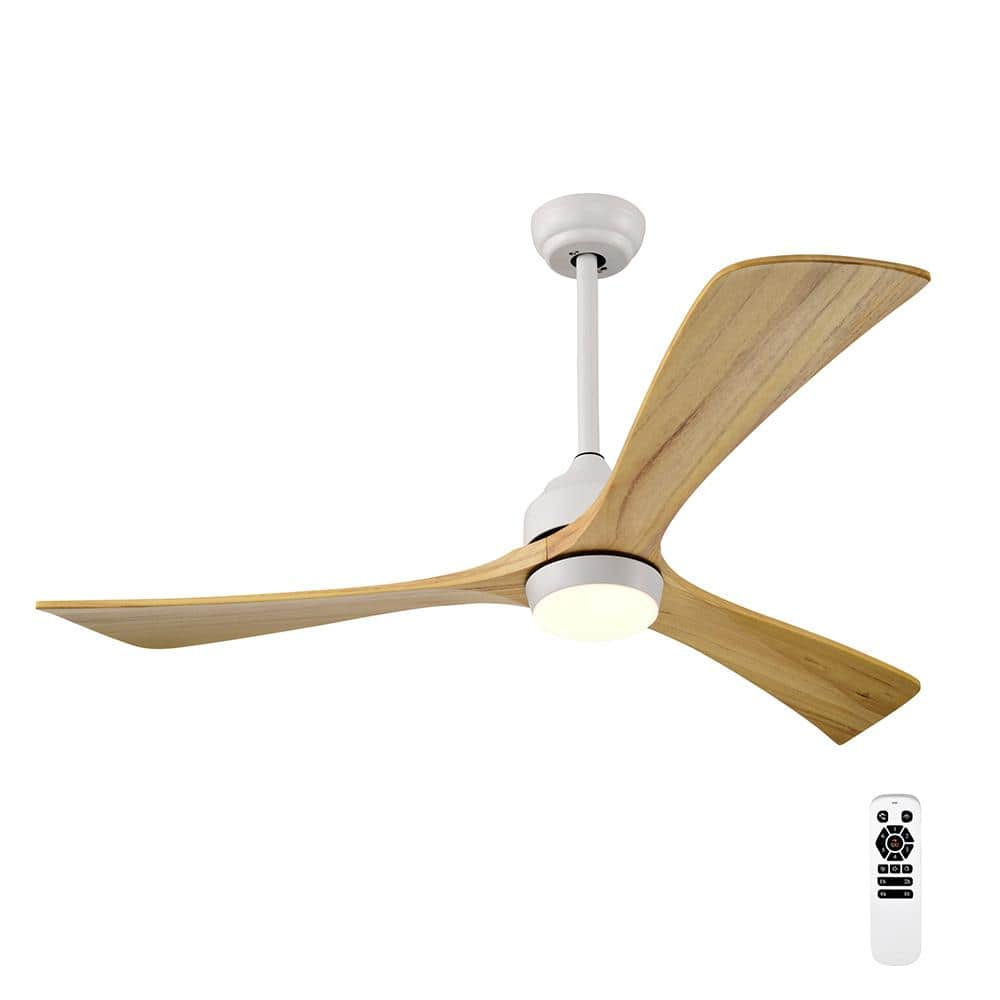 Aura 52" White and Light Oak Ceiling Fan with LED Light and Remote