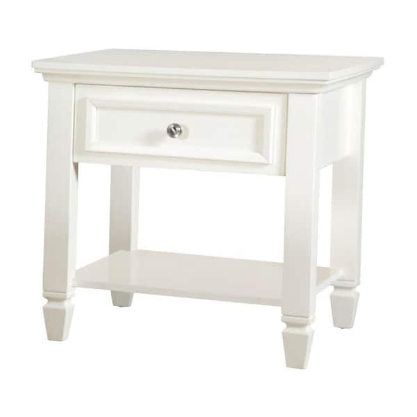 Benjara 23.75 in. White Rectangle Wood End Table with 1-Drawer and Tapered Feet