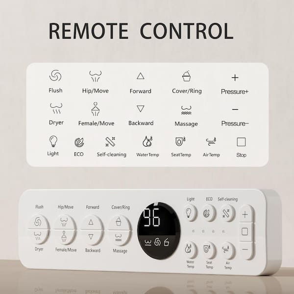 Elongated 1.28 GPF Bidet Toilet Tankless Smart Toilet with Auto Flush Warm Water Foot Sensor Operation in White