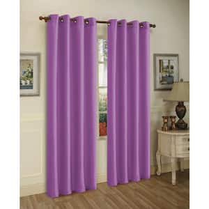 Purple Faux Silk 100% Polyester Solid 55 in. W x 84 in. L Grommet Sheer Curtain Window Panel (Set of 2)