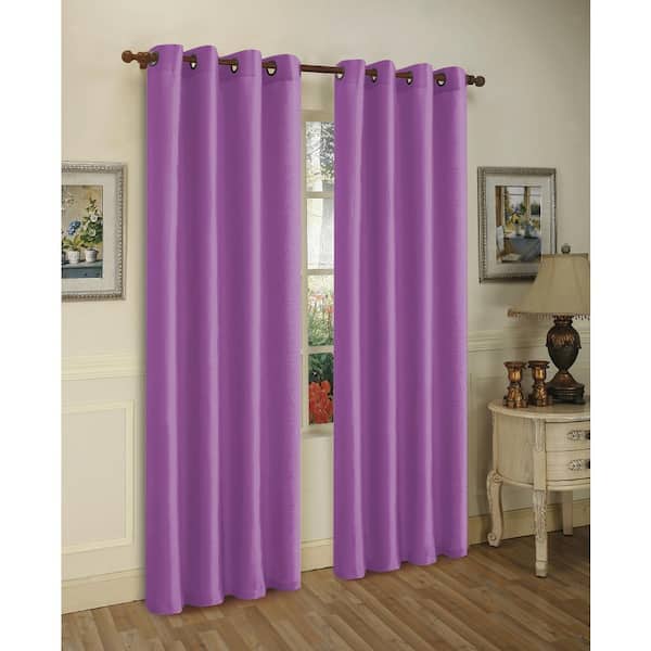 J&V TEXTILES Purple Faux Silk 100% Polyester Solid 55 in. W x 84 in. L Grommet Sheer Curtain Window Panel (Set of 2)