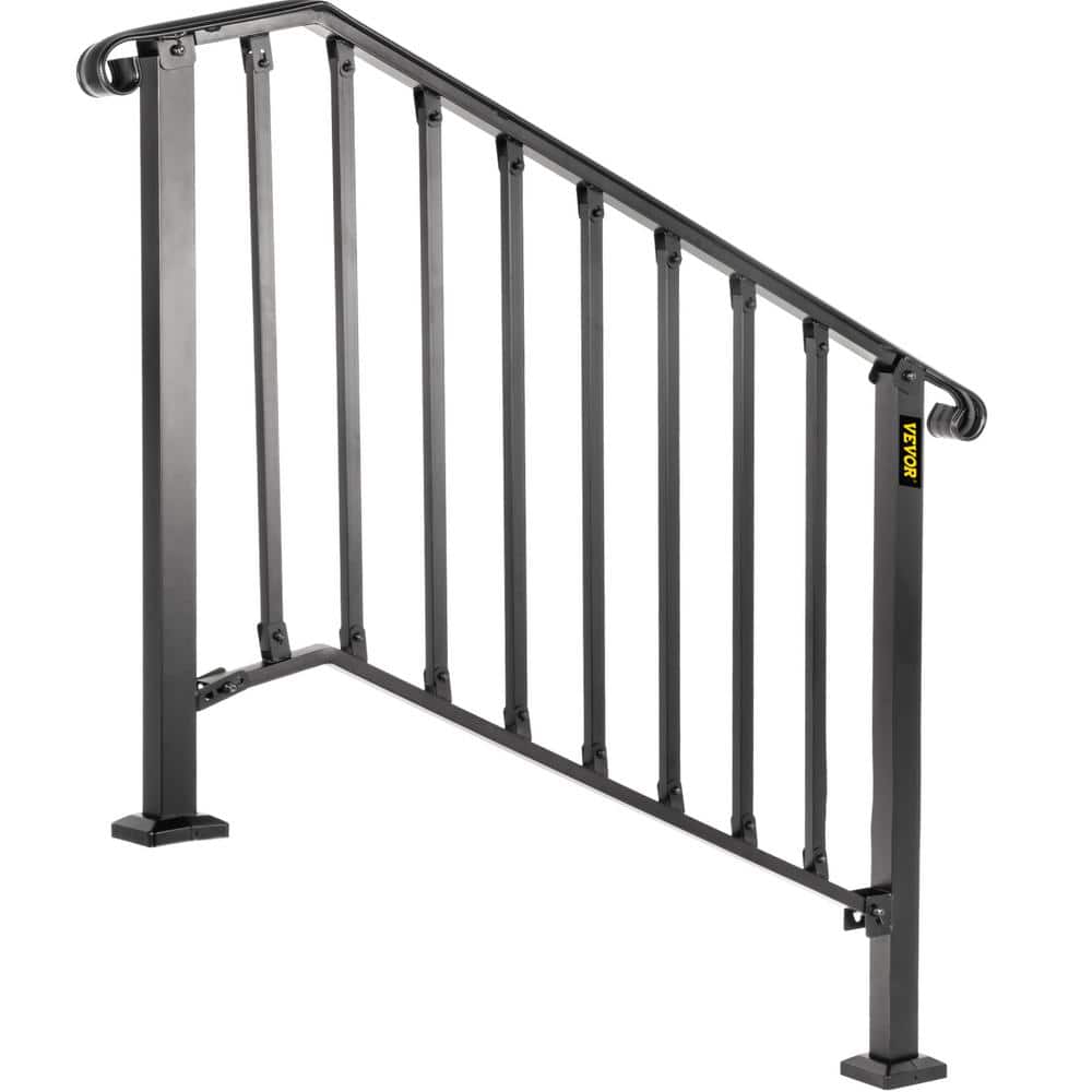 VEVOR Wrought Iron Stair Railing Fits 3-Step or 4-Step Black ...