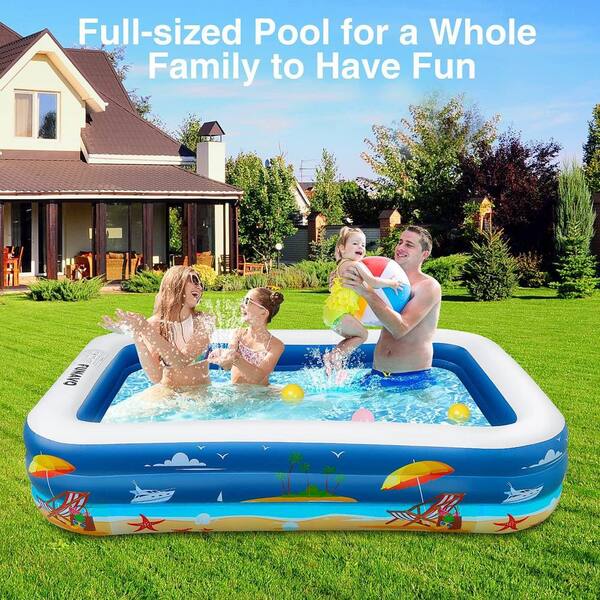 100 in. L x 71 in. W Rectangular 22 in. Deep Inflatable Swimming Pool Family Full-Sized Swimming Pool with Beach Print