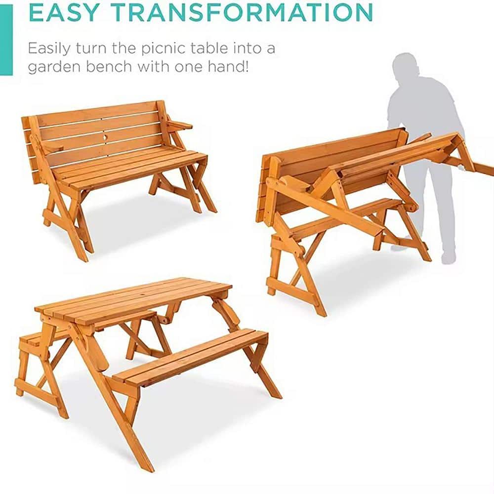 Convertible Hemlock Hardwood Picnic Table and Bench, Light Brown