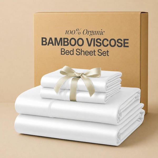 4-Piece White Bamboo King Cooling Sheet Set