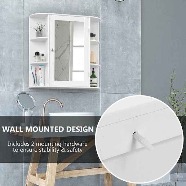 Costway Wall-Mounted Cabinet Bathroom Storage 2-Tier Shelf Multipurpose  Organizer White