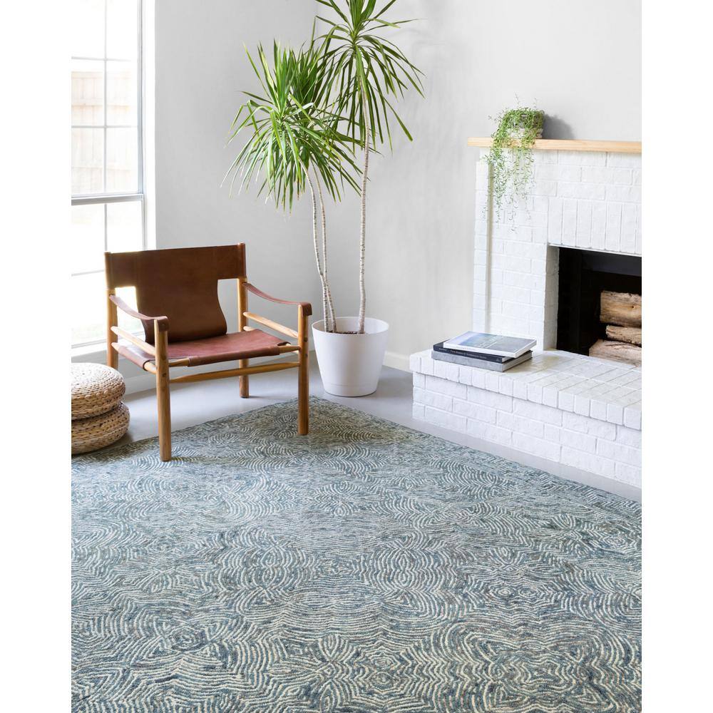 Denim Blue Hand-Tufted Wool Rectangular Area Rug