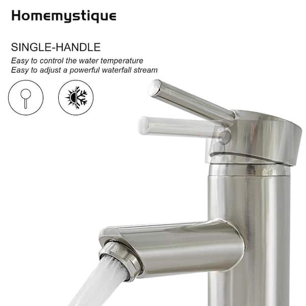 Simple Single-Handle Single-Hole Bathroom Brass Sink Faucet with Pop-Up Drain Assembly Kit Included in Brushed Nickel