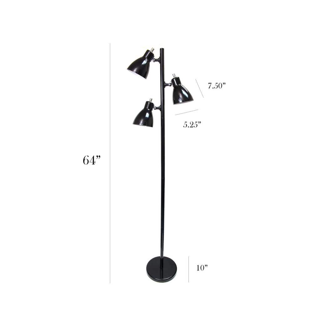 Modern Adjustable Triple-Light Floor Lamp in Black Metal