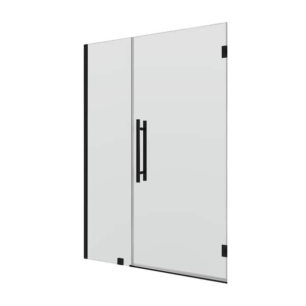 48 in. W x 72 in. H Frameless Pivot Shower Door in Matte Black with Frosted Glass
