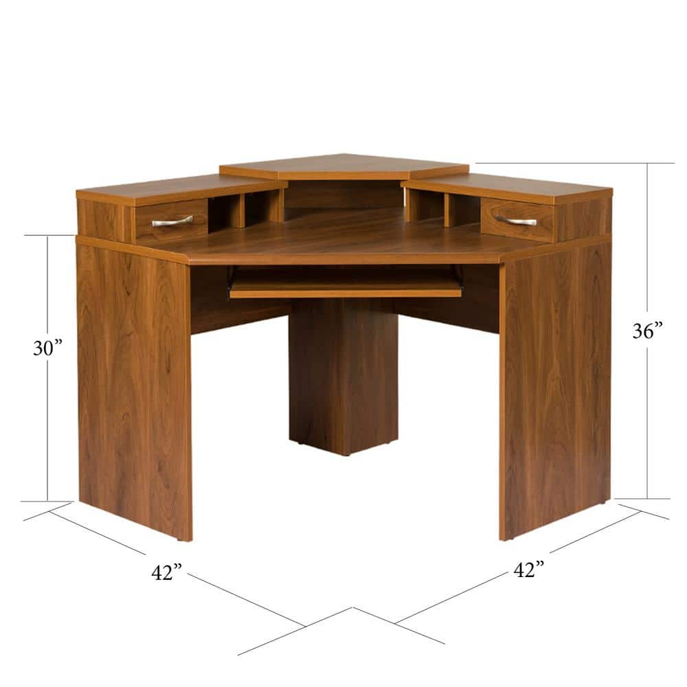 Autumn Oak 42" Corner Desk with Keyboard Tray and Drawers