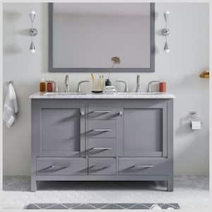 Aberdeen 48 in. W x 22 in. D x 34 in. H Double Bath Vanity in Gray with White Carrara Marble Top with White Sinks