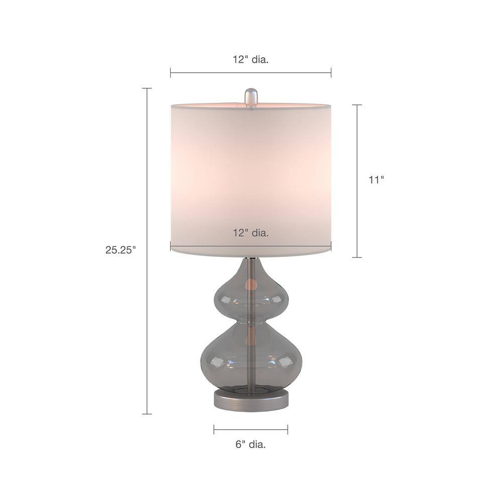 Gray Glass Table Lamp Set with White Drum Shade