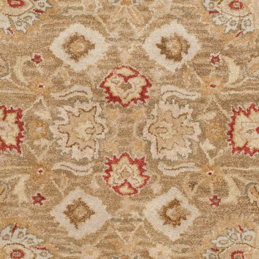Handmade Beige and Red Floral Wool Area Rug 6' x 9'