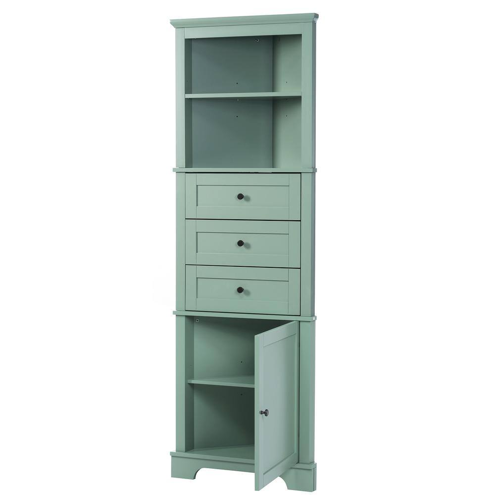 23 in. W x 13 in. D x 69 in. H Green MDF Linen Cabinet with Adjustable Shel