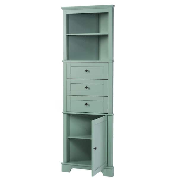 Unbranded 23 in. W x 13 in. D x 69 in. H Green MDF Linen Cabinet with Adjustable Shelf and Drawer