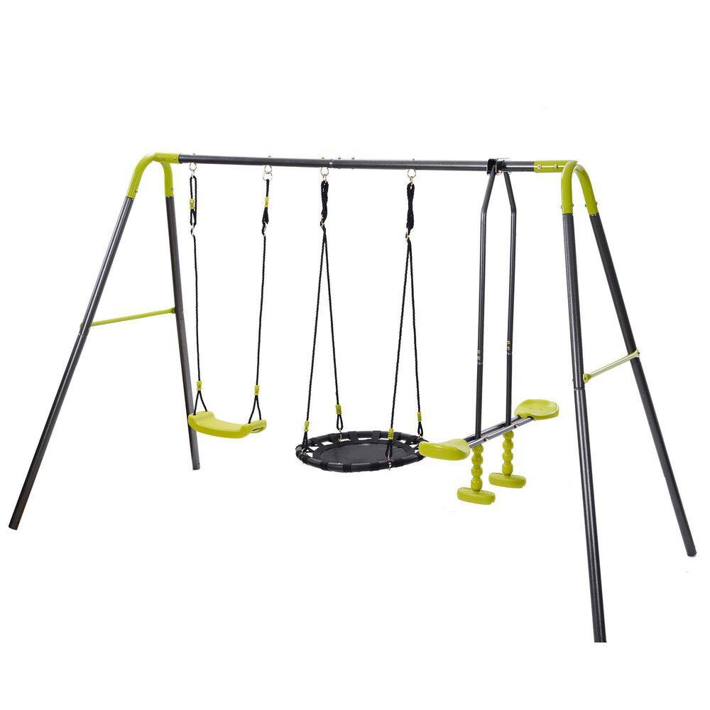 3-in-1 Metal Patio Swing Set for Backyard