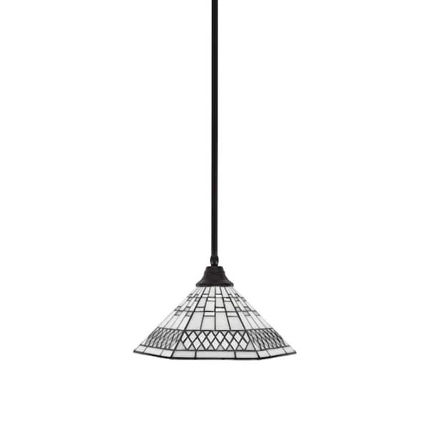 Unbranded Sparta 100-Watt 1-Light Espresso Stem Pendant Light with Pewter Art Glass and Light Bulb Not Included