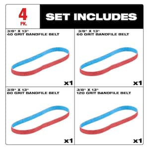 3/8 in. x 13 in. 40,60,80,120 Grit Variety Bandfile Belts (4 Pack)