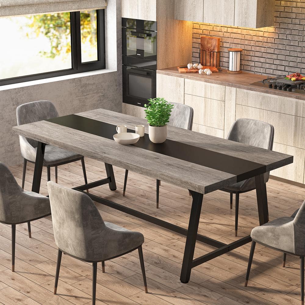 BYBLIGHT 70.9 in. Industrial Gray Wooden 4 Legs Dining Table Rectangular Kitchen Table for 8 People BB DIN 1680CT The Home Depot