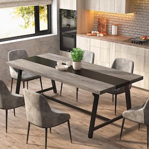 70.9 in. Industrial Gray Wooden 4 Legs Dining Table Rectangular Kitchen Table for 8 People