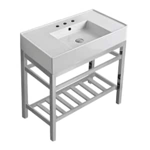 Teorema 2 Ceramic  Console Sink Basin in White with Chrome Legs