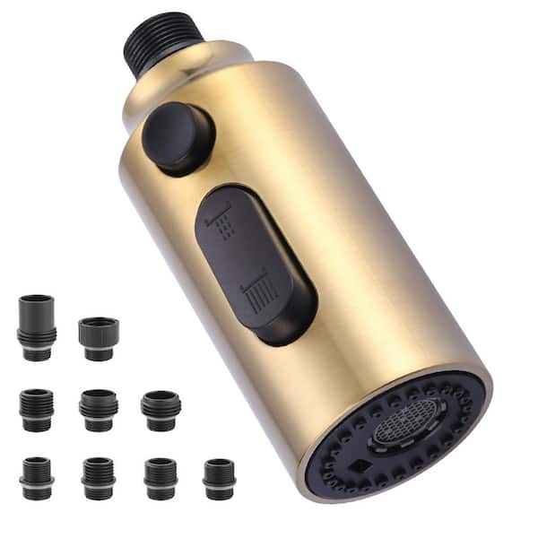 3-Function Kitchen Faucet Spray Head Replacement with 9-Universal Adapters in Gold