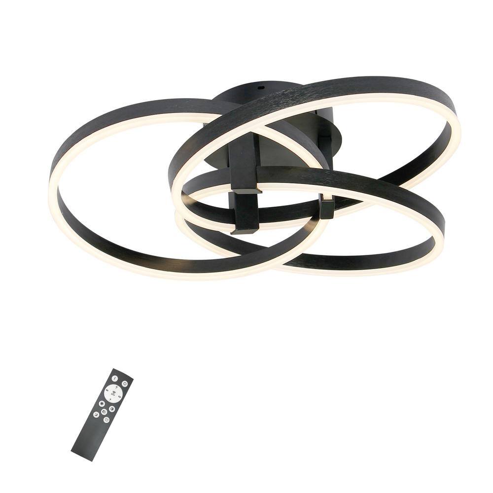 24 in. 3-Light Black Dimmable LED Semi-Flush Mount for Dining Room Bedroom with Remote Control price history on PriceWatchPro