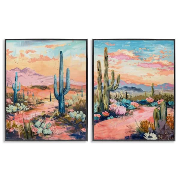 Stupell Industries Cactus Paths and Sunset by LSR Design Studio 2 Pieces Black Framed Nature Giclee Art Print 14 in. x 11 in.