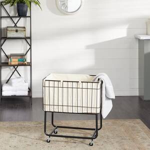 Black Deep Set Wire Basket Storage Cart with Wheels and Fabric Lining