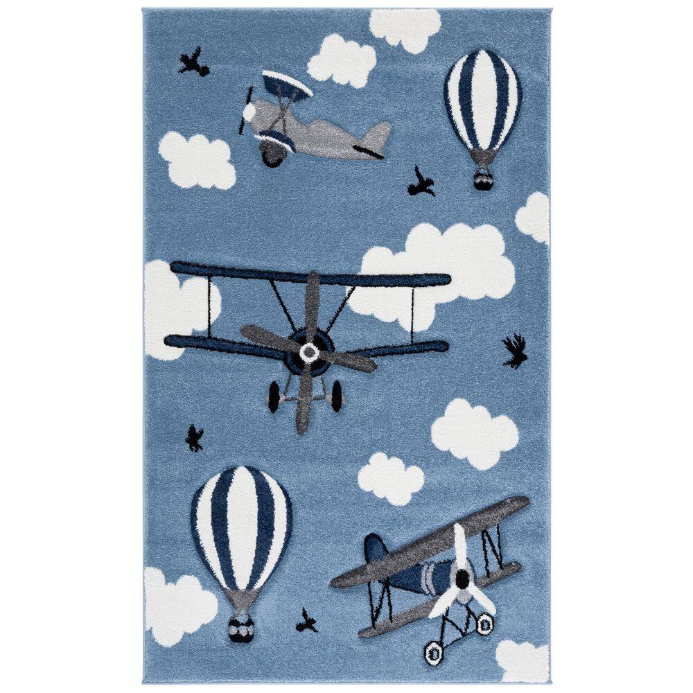 SAFAVIEH Carousel Kids 4 ft. x 6 ft. Blue/Ivory Helicopter Area Rug ...