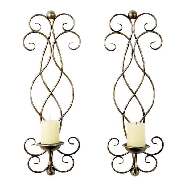 Litton Lane Black Metal Traditional Candle Wall Sconce Set Of 2 66718 The Home Depot - Black Iron Wall Sconces For Candles