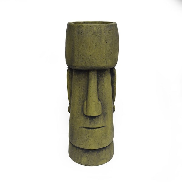 CONGE IMPORT LLC 24 in. Antique Green Composite Decorative Vase, Magnesium Oxide Unique Retro Portrait-Shaped Planter For House Office