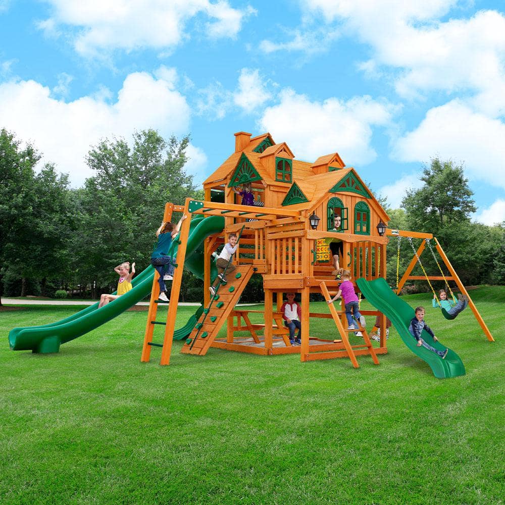 Empire Cedar Swing Set with 3 Play Decks and Slides