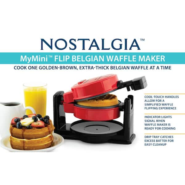 Nostalgia MyMini Personal Waffle Maker Red Compact 5 Non Stick Surface NEW