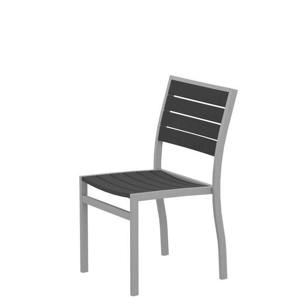 POLYWOOD Euro Textured Silver All-Weather Aluminum/Plastic Outdoor Dining Side Chair in Slate Grey Slats