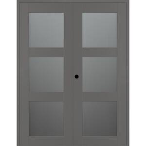 Vona 3-Lite 56 in. x 96 in. Right Active 3-Lite Frosted Glass Gray Matte Wood Composite Double Prehung Interior Door