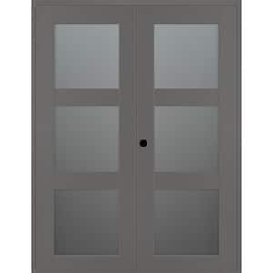 Vona 3-Lite 60 in. x 96 in. Right Active 3-Lite Frosted Glass Gray Matte Wood Composite Double Prehung Interior Door