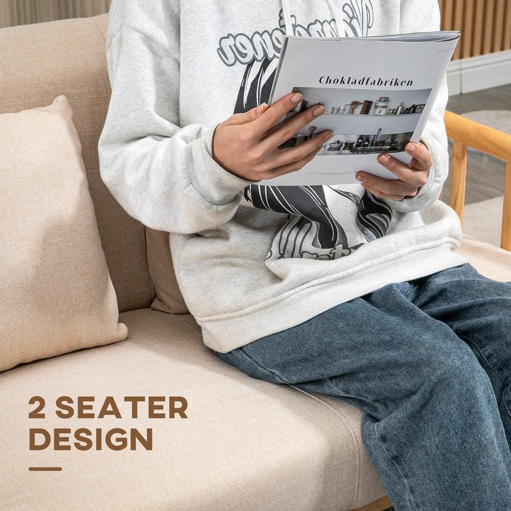 Beige Linen Upholstered Lawson Loveseat with Medium Wood Frame