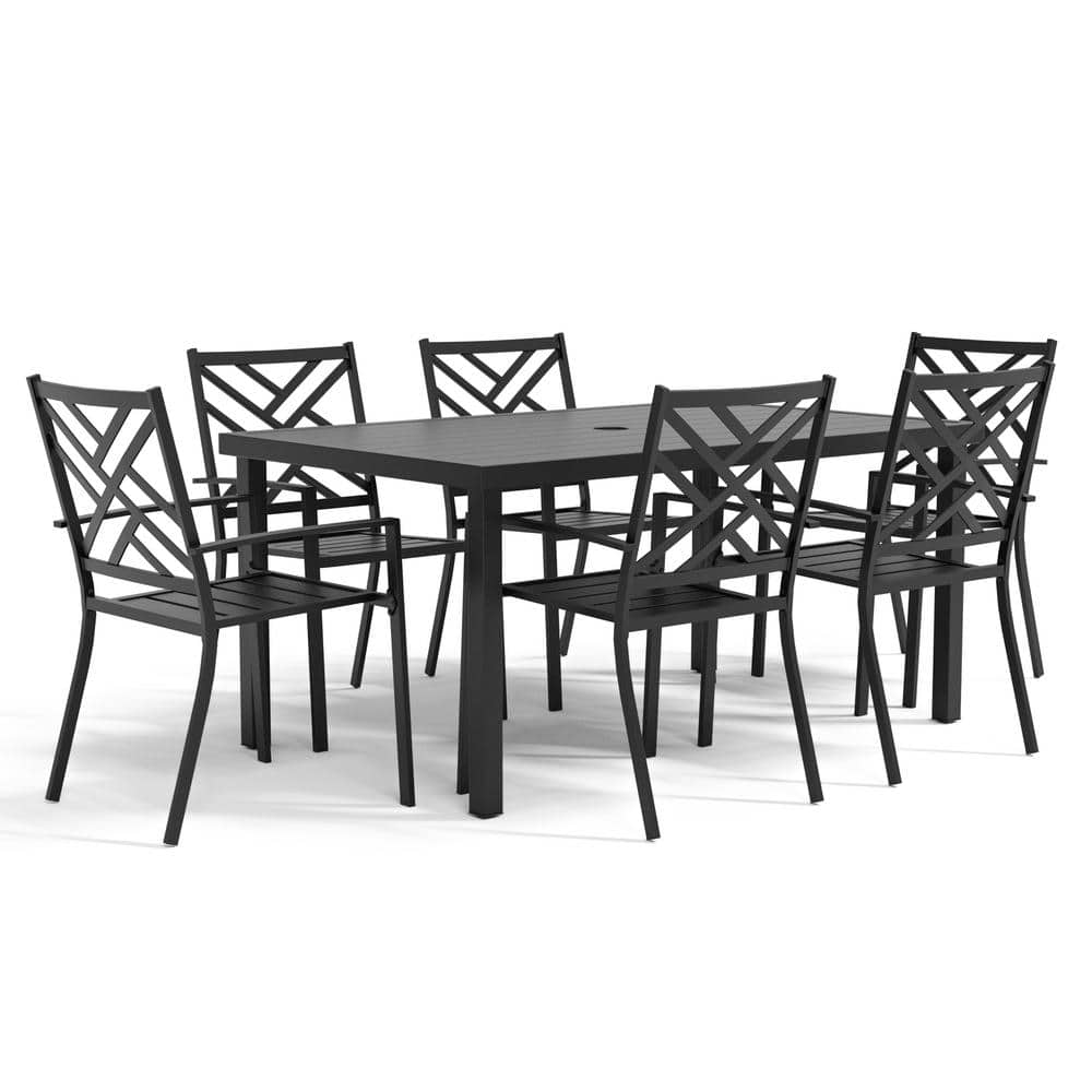 Furniture of America Landyn Black 7Piece Metal Rectangle Outdoor