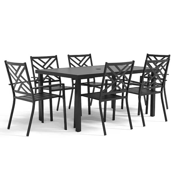 Furniture of America Landyn Black 7-Piece Metal Rectangle Outdoor Dining Set