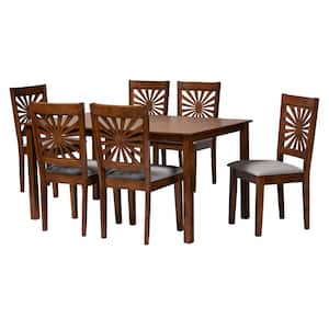 Olympia 7-Piece Grey and Walnut Brown Wood Dining Set