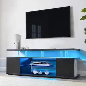 63 in. Dark Black MDF Wood LED Gaming Entertainment Center Media TV Stand Fits TV's up to 70 in.